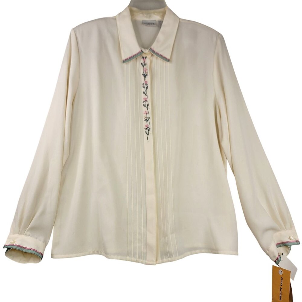 Vintage 90s Koret Embroidered Blouse 16 Ivory Romantic Grandmacore Fairycore